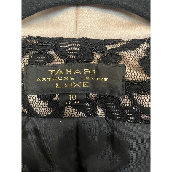 Vtg Tahari Arthur S Levine Luxe Size 10 Womens Jacket Snap Button Lace Black Tan - Picture 3 of 10